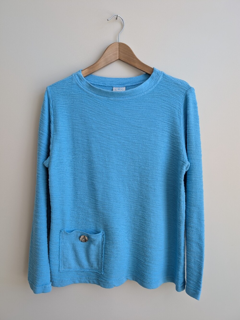 Color Me Cotton Medium C.M.C. Bright Blue Long Sleeve Shirt Top Button Pocket